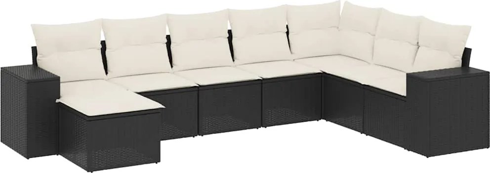 vidaXL Set mobilier de grădină cu perne, 8 piese, negru, poliratan