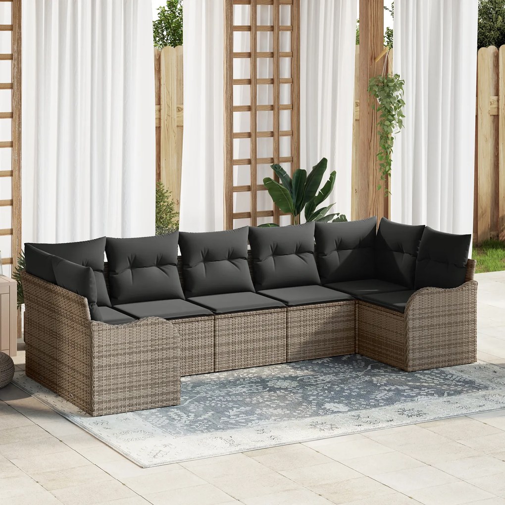 Set de canapea vidaXL din 7 piese cu perne gri din ratan polimeric