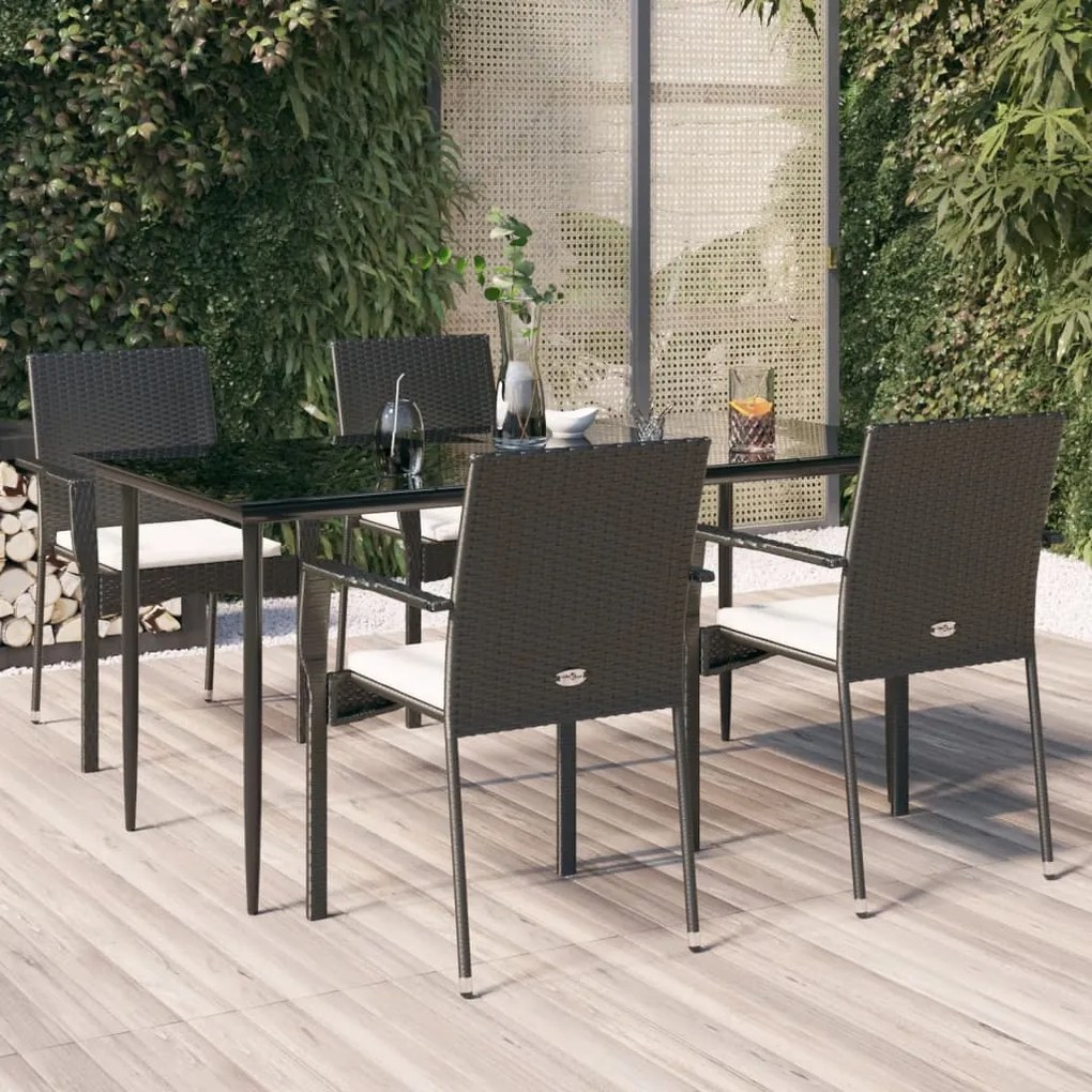 3185122 vidaXL Set mobilier de grădină cu perne, 5 piese, negru, poliratan