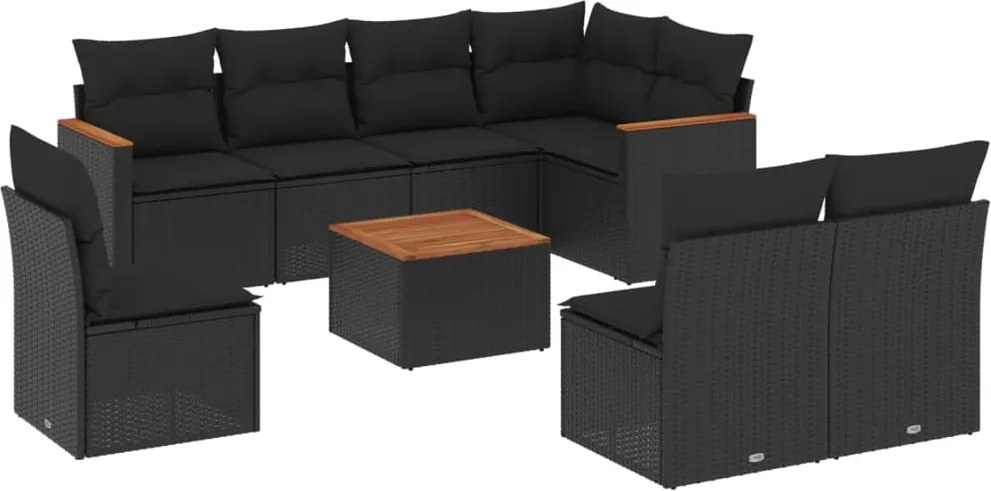 vidaXL Set mobilier de grădină cu perne, 9 piese, negru, poliratan