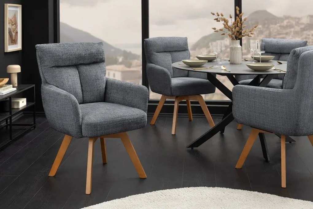 Set de 2 scaune pivotante picioare din lemn Big George gri chenille