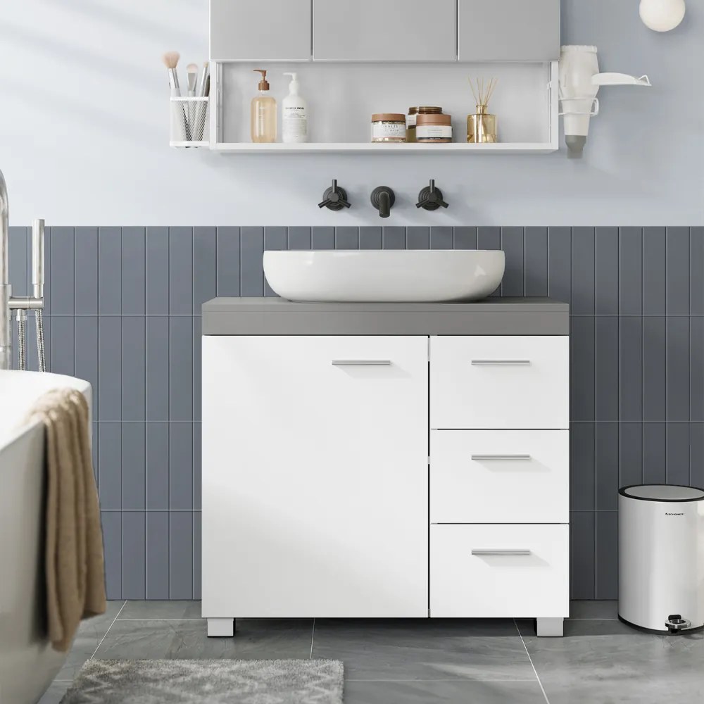 Dulap pentru chiuvetă IVY, 30x70x64 cm, alb/gri Vasagle