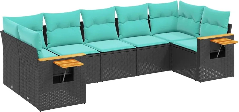 vidaXL Set canapele de grădină cu perne, 7 piese, negru, poliratan