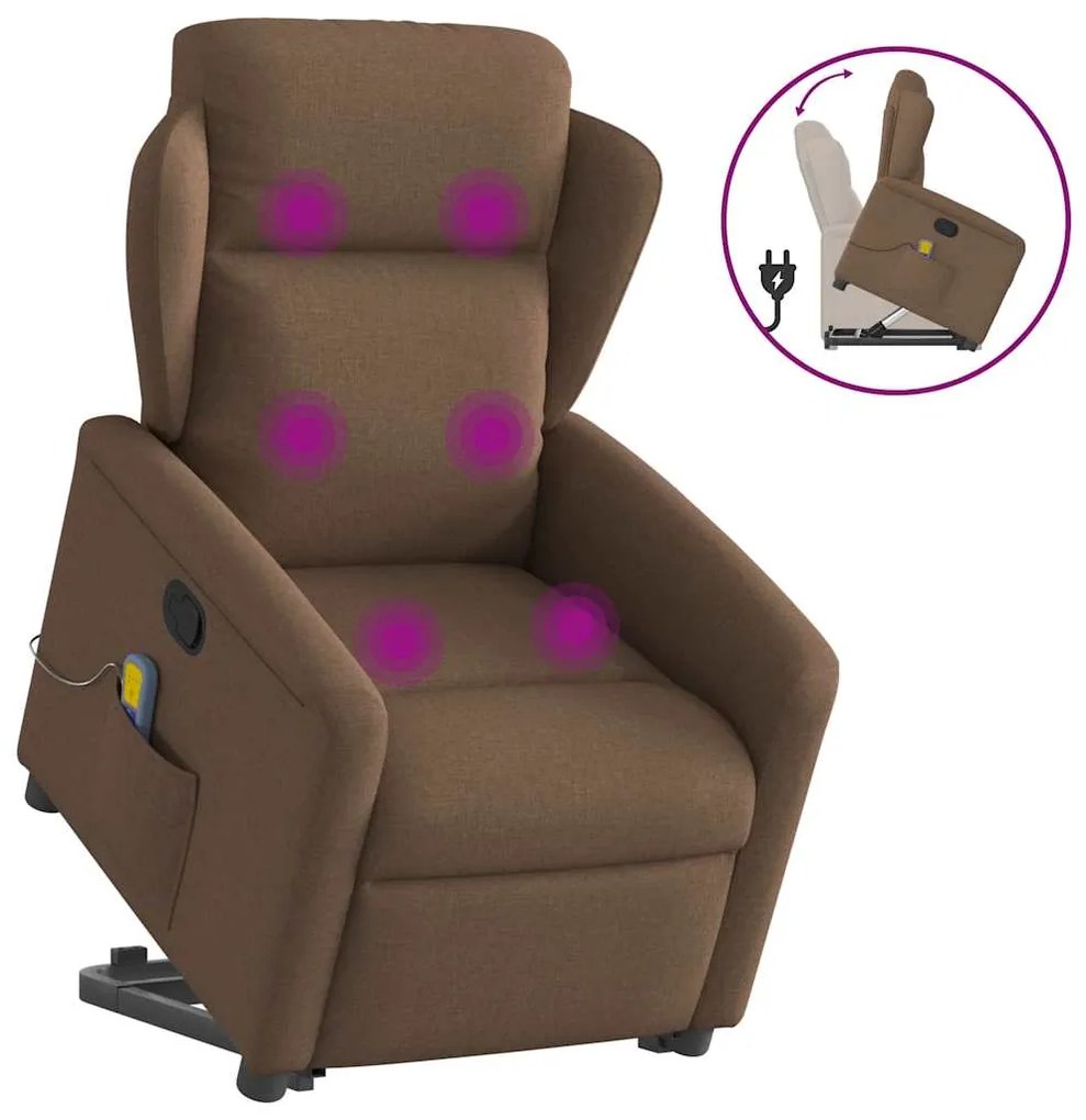 vidaXL Fotoliu de masaj rabatabil cu ridicare, maro, textil