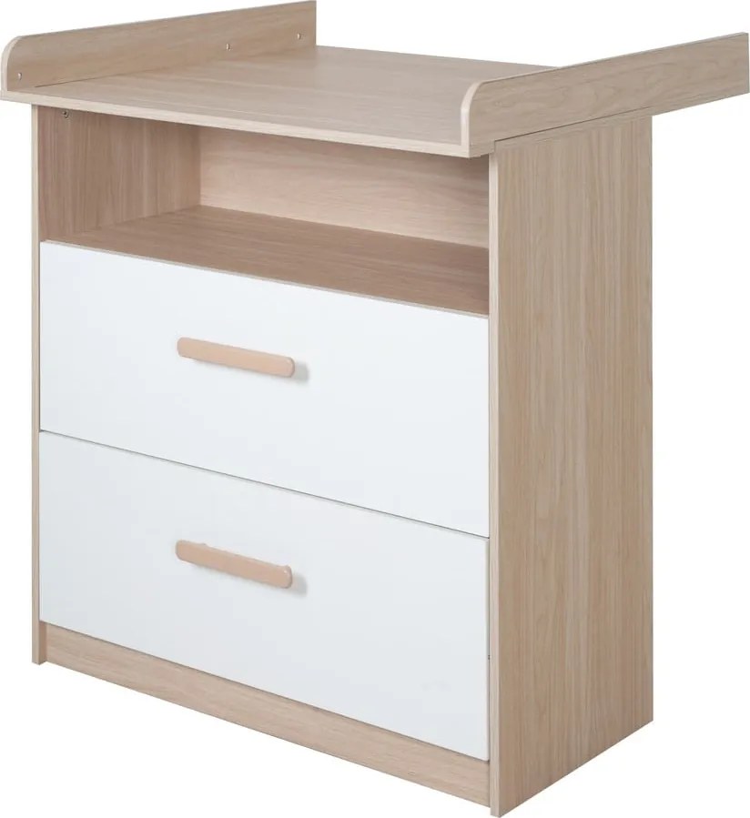 Comodă de copii albă-în culoare naturală cu aspect de lemn de stejar cu masă de schimbat 88x98x75 cm Cabane – Roba
