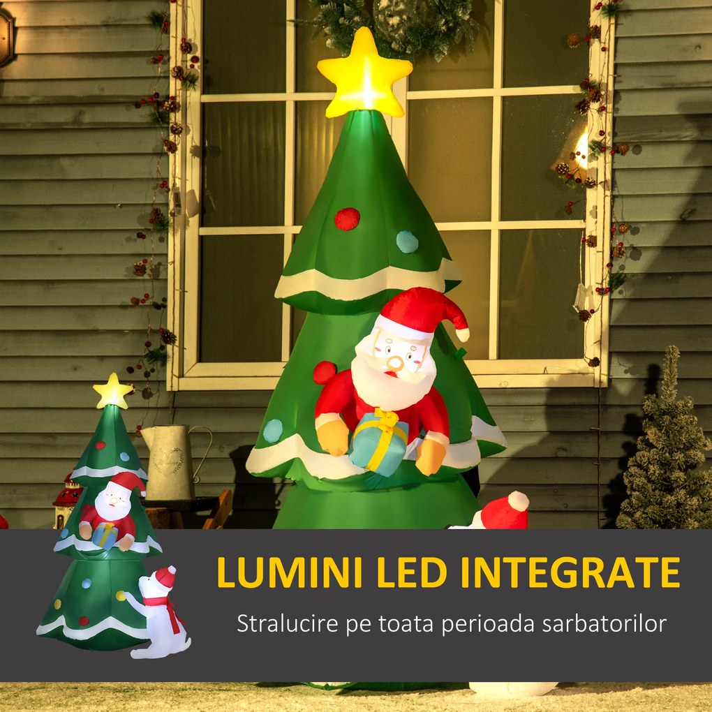 Outsunny Pom de Craciun gonflabil cu Mos Craciun, decor pentru exterior cu LED | Aosom Romania