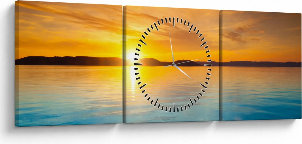Tablou cu răsărit de soare (cu ceas) (90x30 cm)