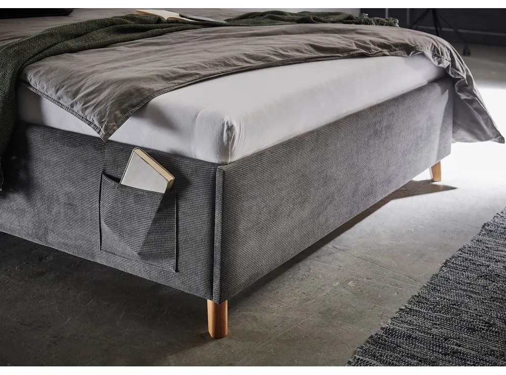 Pat pentru copii gri antracit tapițat cu spațiu de depozitare cu somieră 90x200 cm Cool – Meise Möbel