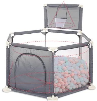 Țarc pentru copii cu mingi și coș 130x65x110cm GREY