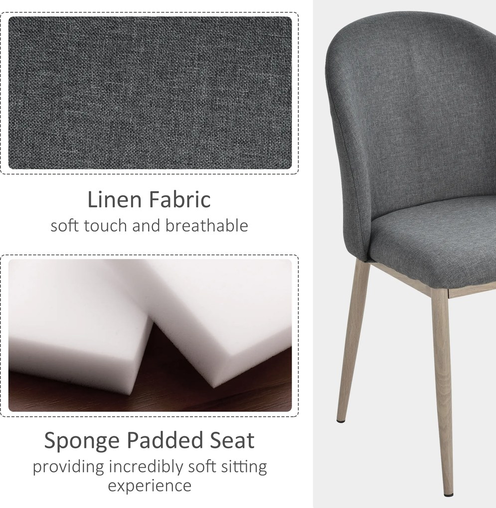 HomCom set 2 scaune captusite, scaune moi pentru sufragerie, scaune pentru living 50x58x85 cm, gri | AOSOM RO