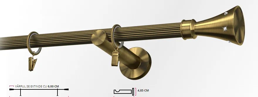 Galerie simpla picior universal striat CARTER 19 mm - aur antic (Alege marime: 120 cm)