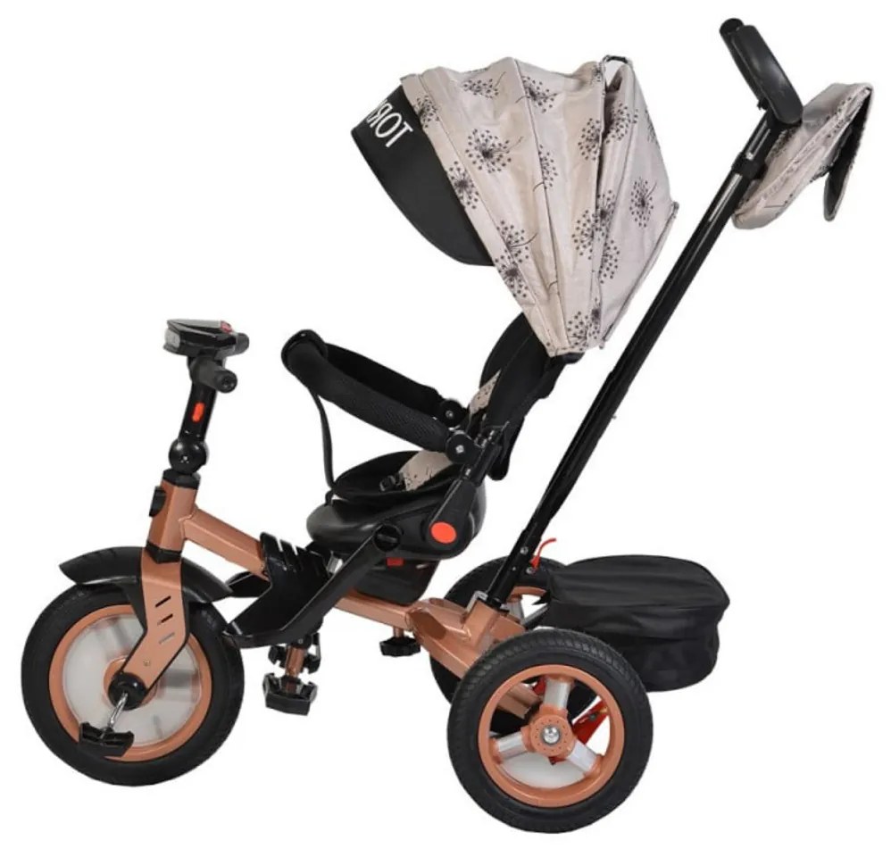 Tricicleta cu copertina Novokids™ Tornado , Cu melodii si lumini, Roti gomflabile din cauciuc, Pozitie somn, Scaun reversibil cu invartire 360 grade