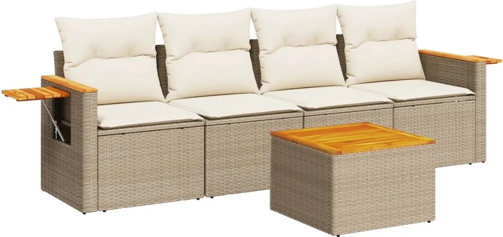 vidaXL Set canapele de grădină cu perne, 5 piese, bej, poliratan