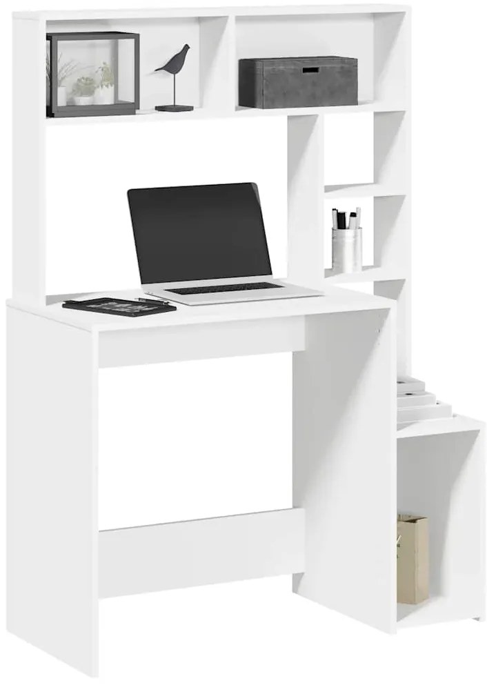 vidaXL Birou cu rafturi, alb, 100x45x140 cm, lemn compozit
