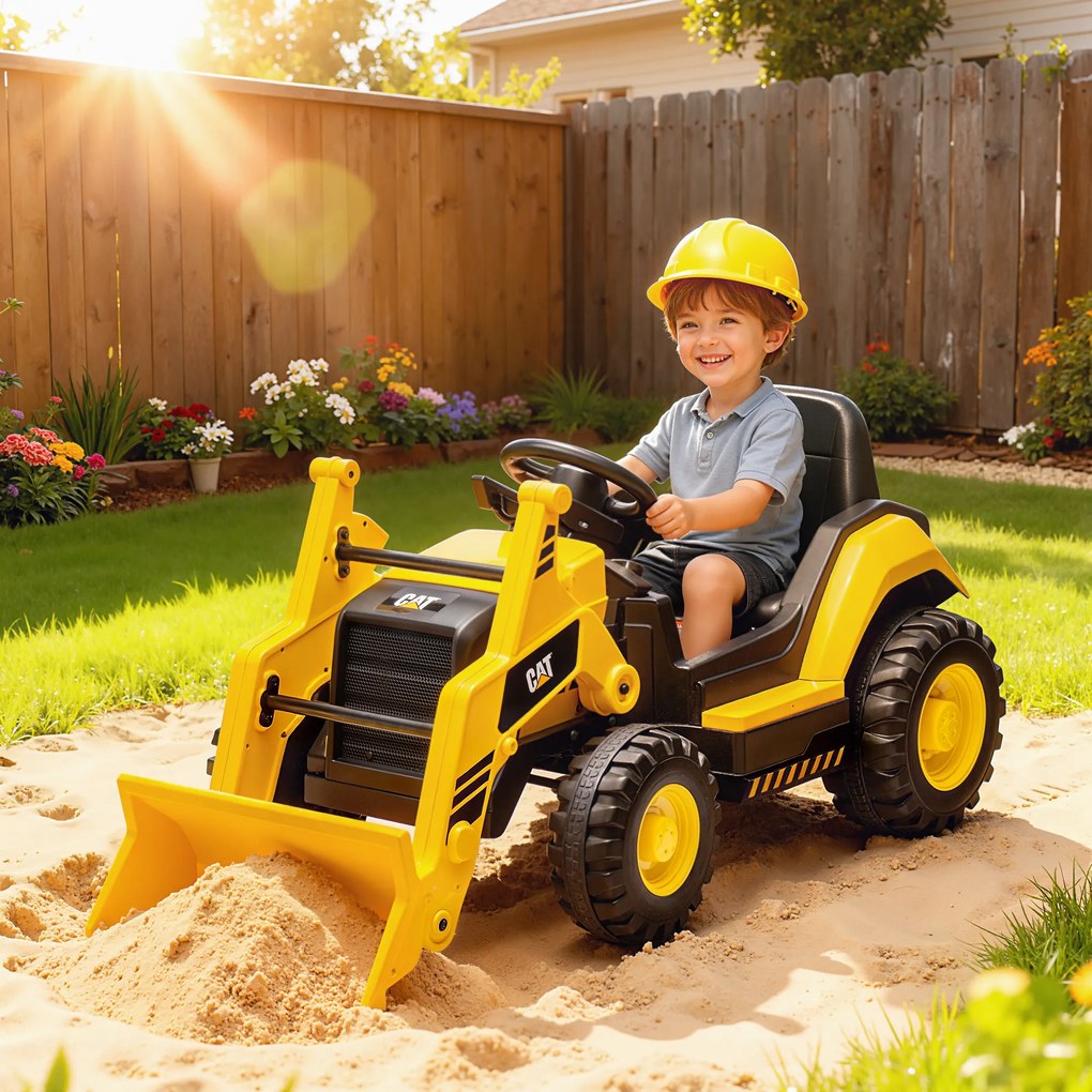 AIYAPLAY Ruspa Electrică pentru Copii 3-6 Ani Marca Oficială Caterpillar 12V cu Telecomandă, Galben | Aosom Romania