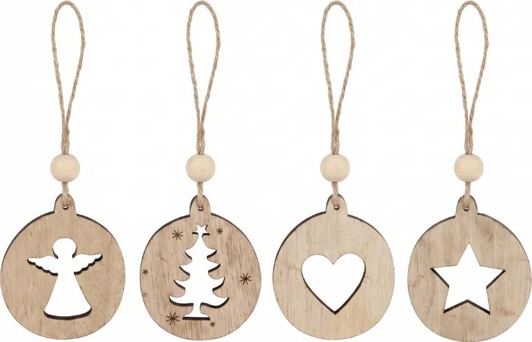 Ornament de Craciun RUSTIC JOY din lemn 7,5 cm - diverse modele
