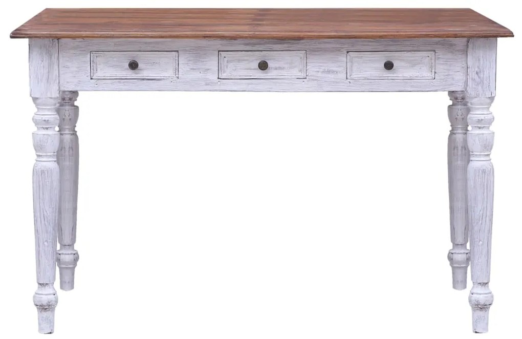 283908 vidaXL Birou cu sertare, alb, 117 x 57 x 75 cm, lemn masiv reciclat