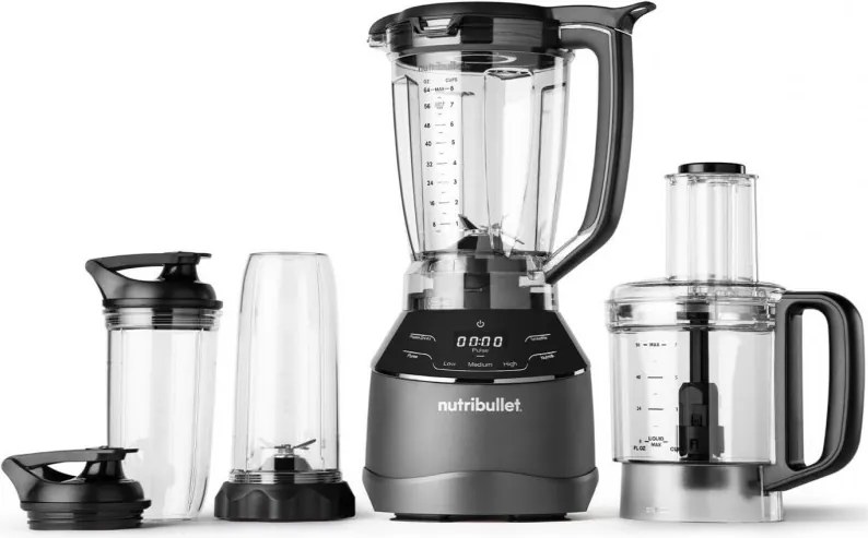 Blender, robot, Nutribullet 3in1 Triple Prep System NBF580B, 1500 W, 1,8 l, 8 programe, 3 viteze, 8 programe, Recunoastere accesorii, Comandă tactila, Negru/gri