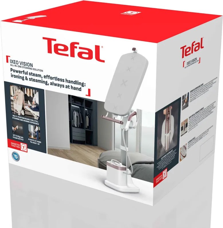 Fier de călcat cu aburi Tefal Ixeo Vision QT1811E0, 2170W, 3 nivele de putere, 1.2 l, 200 g/min, LED backlight, Reîmprospătare și dezinfectare, Auto shut-off, Alb