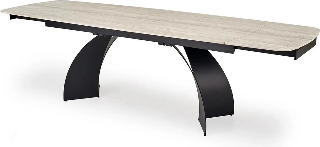 Masa extensibila VITRUS, travertin/negru, piatra sinterizata/metal, 18