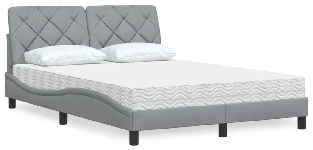 vidaXL Pat cu saltea, gri deschis, 140x190 cm, textil