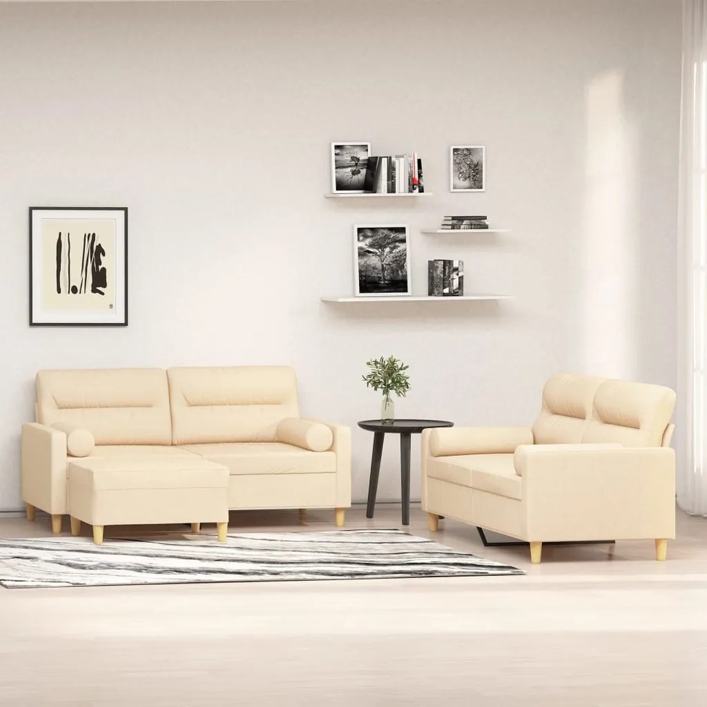 3153771 vidaXL Set canapea perne/perne decorative, 3 piese, crem, textil