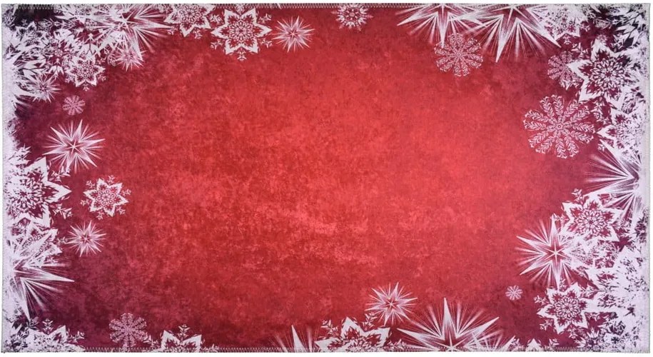 Covor Vitaus Snowflakes, 80 x 150 cm, alb-roșu