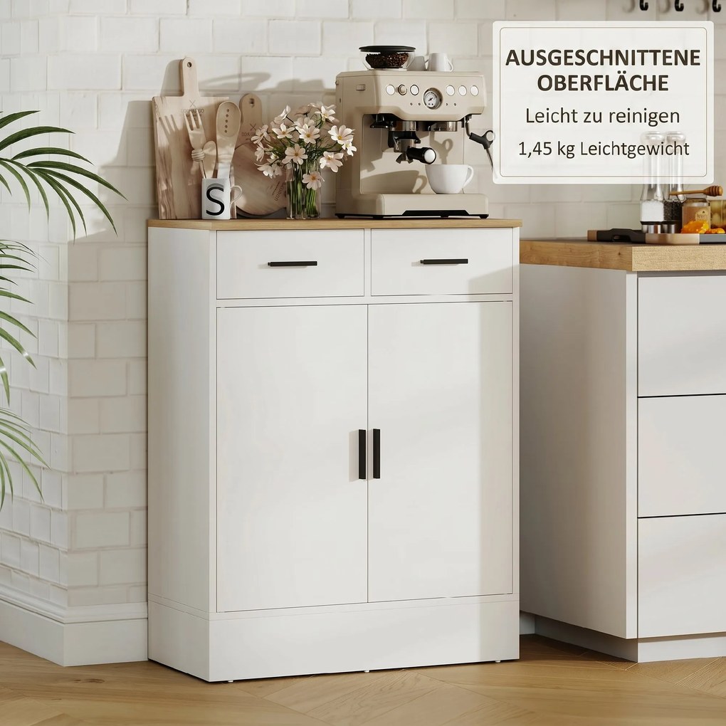 HOMCOM Bufet Modern 2 Sertare și Dulap cu 2 Uși, Raft Interior Reglabil, Alb și Lemn | Aosom Romania