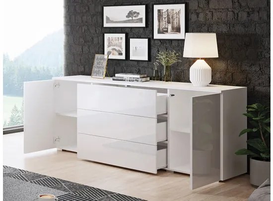Comodă cu sertare Nova -150 (Alb + Alb lucios). Promo -17%. 1060063