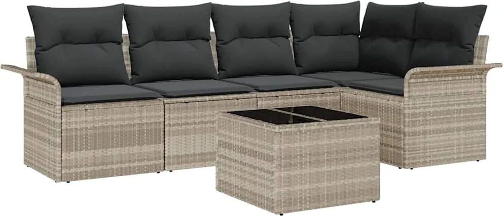 vidaXL Set de canapele pentru grădină 6 pcs Gri deschis Rattan poli