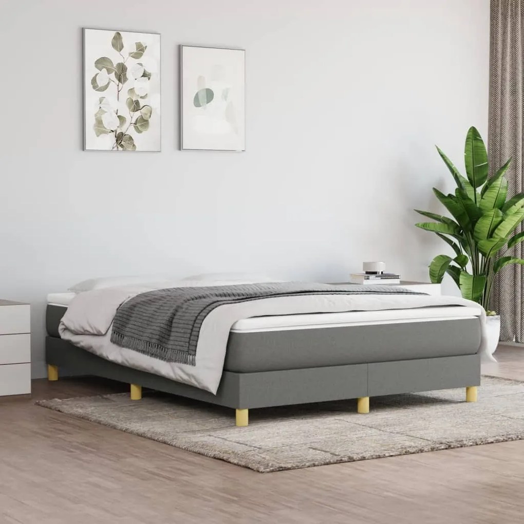vidaXL Pat box spring cu saltea, gri închis, 140x200 cm, textil