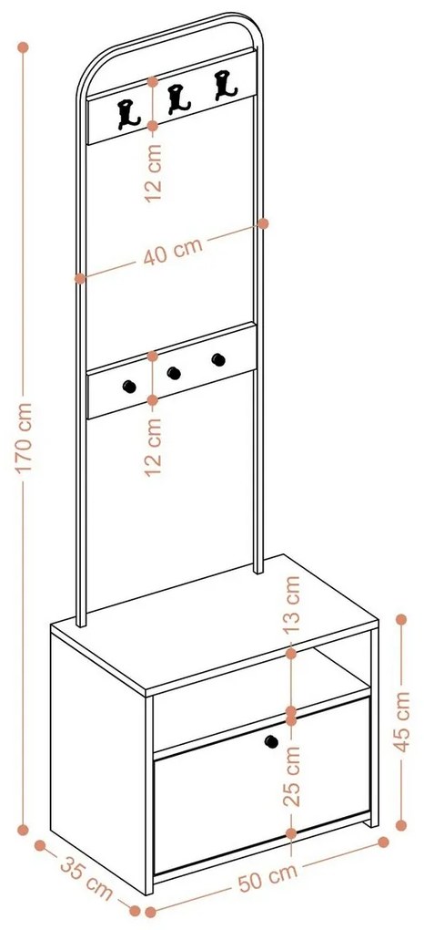 Cuier cu raft pentru pantofi Quinn White and Black