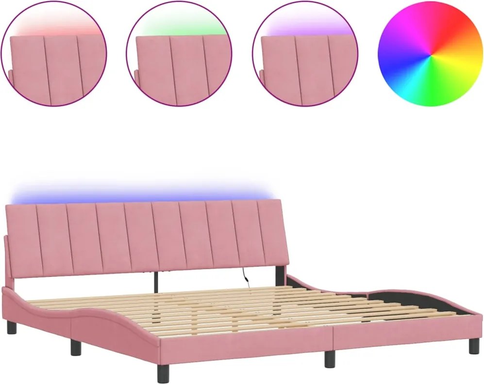 vidaXL Cadru de pat cu LED fără saltea, Hanko, roz, 200x200 cm, catifea
