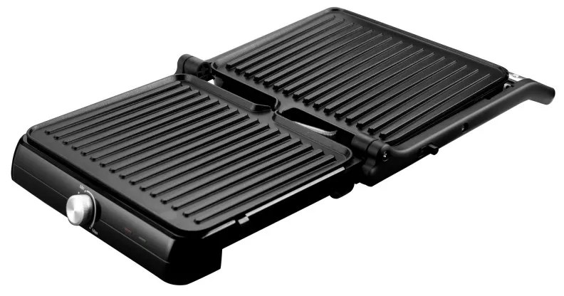Gratar electric Rosberg R51442M, 2000W, Placi antiaderente-29x23 cm, Deschidere 180°C, Inox/Negru