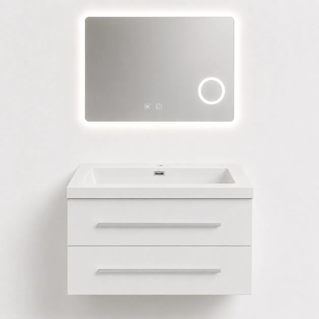 Set Mobilier Baie Efes 80 cm oglinda cu LED, lavoar compozit inclus, MDF total