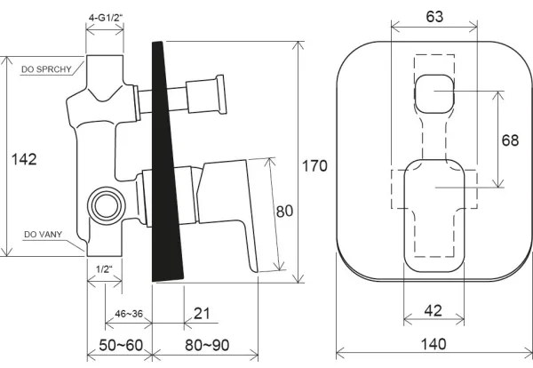 Ravak X070134 - Baterie pentru duș, montaj incastrat FREE, crom lucios