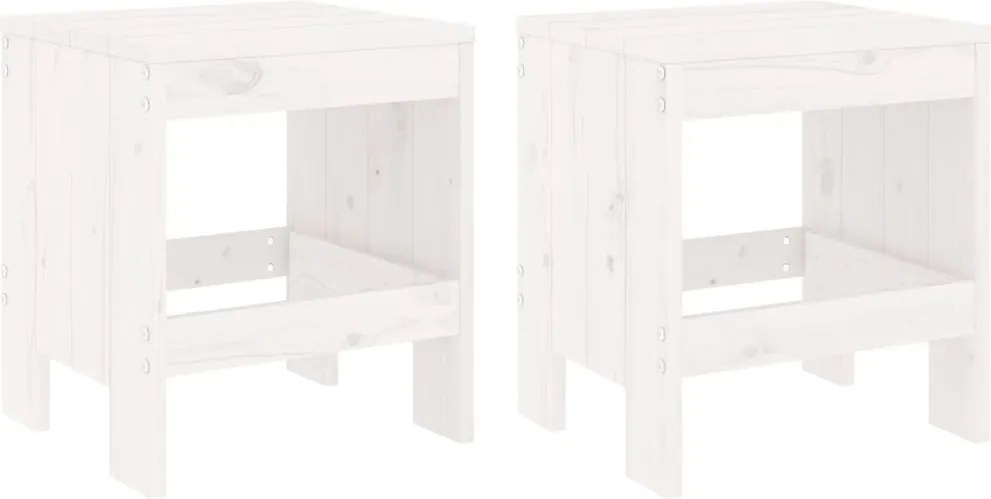vidaXL Taburete de grădină, 2 buc., alb, 40x36x45 cm, lemn masiv pin