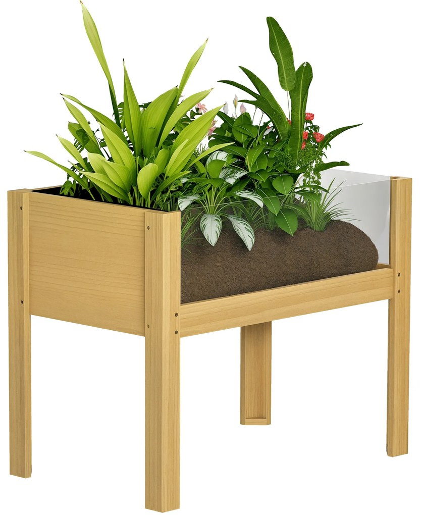 Outsunny Jardinière pe picioare, grădină înaltă cu panouri acrilice și găuri de drenaj, 75 x 46 x 60,5 cm, natural | Aosom Romania