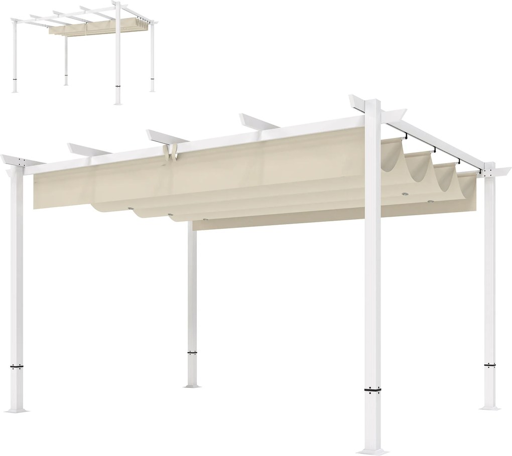 Outsunny Pergolă de grădină cu acoperiș retractabil, foișor autoportant, bej | Aosom Romania