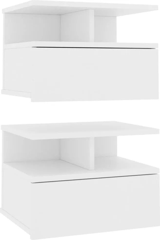 vidaXL Noptiere suspendate, 2 buc., alb, 40x31x27 cm, lemn prelucrat