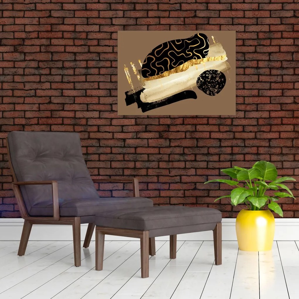 Tablou pe sticlă - Abstracție maro auriu N⁰3 (70x50 cm)