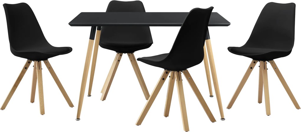 [en.casa]® Masa design de bucatarie/salon neagra - 120 x 70 cm  - cu 4 scaune moderne de culoare neagra