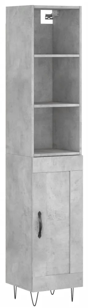 3190081 vidaXL Dulap înalt, gri beton, 34,5x34x180 cm, lemn prelucrat