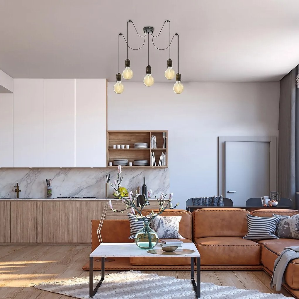 Lustra cu 5 pendule design industrial Fidel auriu antic
