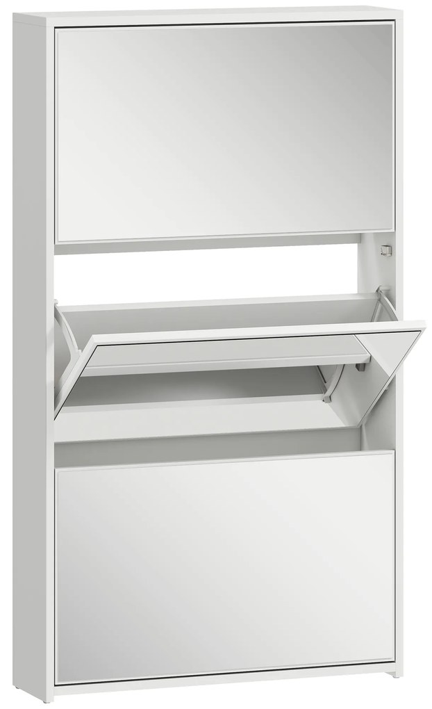 HOMCOM Dulap de Pantofi cu Oglindă și 3 Sertare Rabatabile 65x17x114.5 cm Alb | Aosom Romania