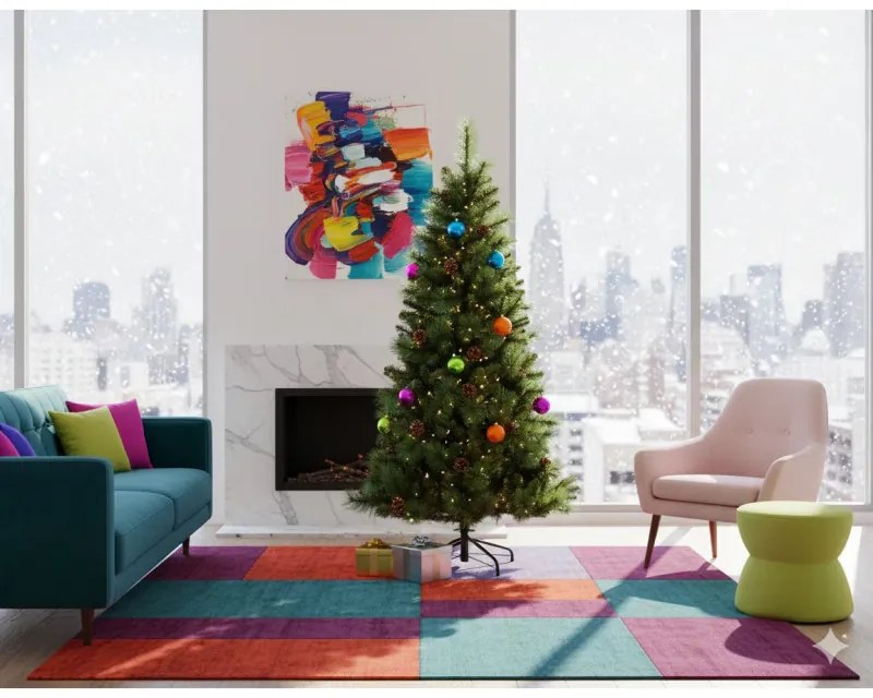 Brad artificial Everlands Norwich Pine, 150 cm, 446 ramuri, Suport metalic, Verde