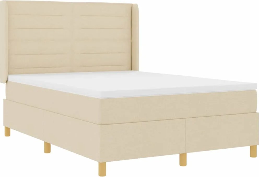 vidaXL Pat cu arcuri cu saltea cu headboard Crem 140 x 190 cm țesătură