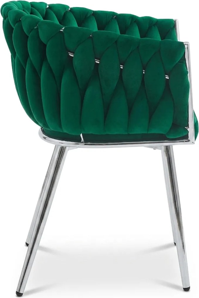 Fotoliu de dining din catifea ORION VELVET cu picioare argintii, verde.