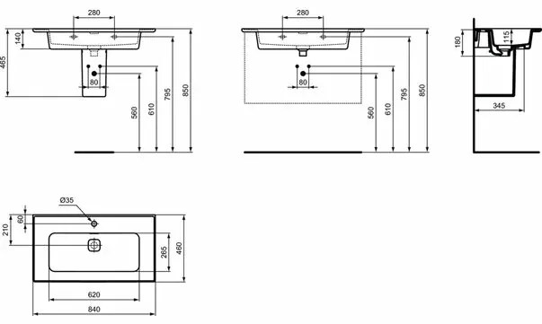 Lavoar suspendat Ideal Standard Strada II 84 cm