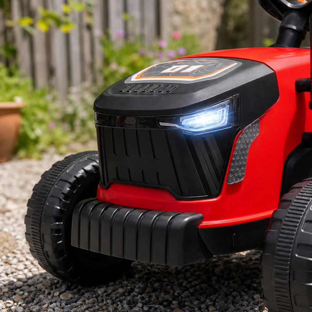 AIYAPLAY 2 în 1 Tractor Electric pentru Copii 3-8 Ani cu Remorcă Detașabilă, Telecomandă, Muzică, Lumini, Roșu | Aosom Romania